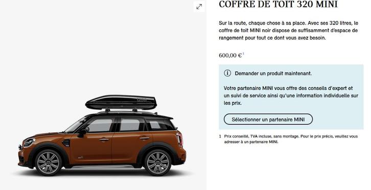 Coffre de toit Mini 320L Thule, Autos : Pièces & Accessoires, Autres pièces automobiles, Mini, Utilisé, Enlèvement