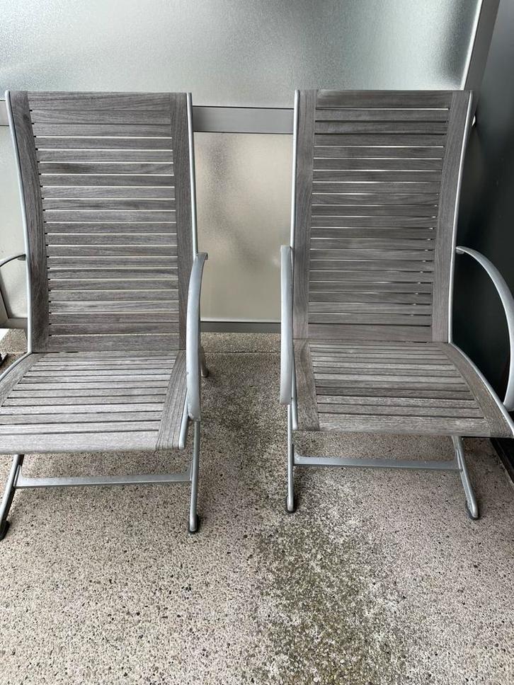 Chaises en bois massif avec structure en aluminium, Jardin & Terrasse, Chaises de jardin, Utilisé, Bois, Enlèvement