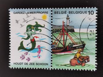 Belgique 1988 - La mer - pêcheur de crevettes + vignette, Enlèvement ou Envoi, Affranchi