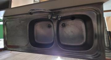 Evier double inox pour buanderie., Enlèvement, Utilisé, Gris
