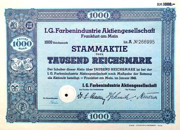 IG FARBEN (Zyklon B) 1942 1000 RM uitgave! beschikbaar voor biedingen