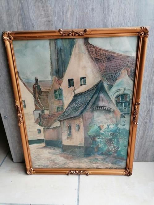 Aquarelle originale signée Jules Boudry – Kortrijk 1932, Antiek en Kunst, Kunst | Schilderijen | Klassiek, Ophalen of Verzenden