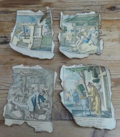 SALE Verbrande prenten met oude beroepen, Antiek en Kunst, Curiosa en Brocante, Ophalen of Verzenden