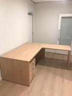 Sjieke, zware hoekbureau met ladeblok in eikenoptiek, Ophalen, Gebruikt, Bureau