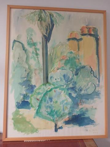 Tableau gouache paysage méditérranéen, Enlèvement