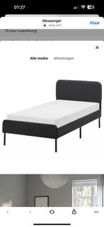 SLATTUM Gestoffeerd bed, Vissle donkergrijs, 90x200 cm, Huis en Inrichting, Slaapkamer | Bedden, Ophalen, Eenpersoons, Zwart, Zo goed als nieuw