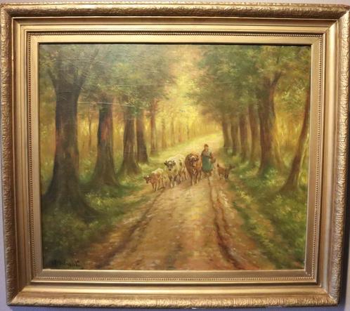 Groot boszicht gesigneerd Schouten, Antiek en Kunst, Kunst | Schilderijen | Klassiek, Ophalen