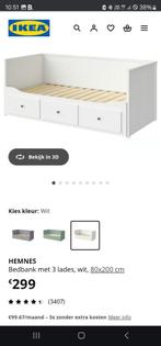 HEMNES Bedbank met 3 lades, wit, 80x200 cm, Huis en Inrichting, Slaapkamer | Slaapbanken, Ophalen, Zo goed als nieuw, Wit