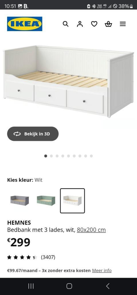 HEMNES Bedbank met 3 lades, wit, 80x200 cm, Huis en Inrichting, Slaapkamer | Slaapbanken, Zo goed als nieuw, Wit, Ophalen