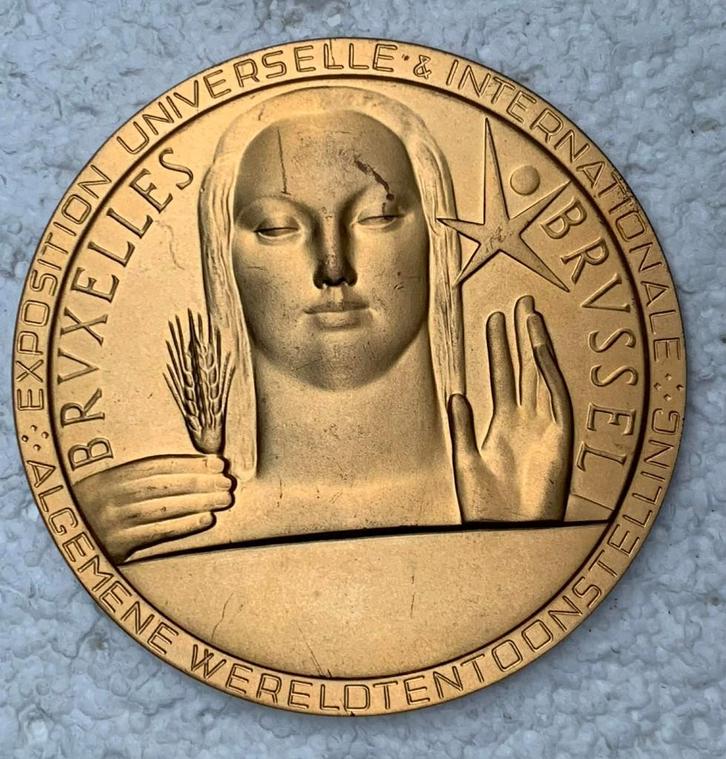 Medaille, penning Wereldtentoonstelling EXPO 1958, Goud vers, Timbres & Monnaies, Pièces & Médailles, Bronze, Enlèvement ou Envoi