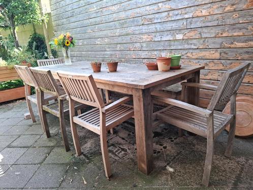 Teak tuintafel met stoelen, Tuin en Terras, Tuintafels, Zo goed als nieuw, Rechthoekig, Teakhout, Ophalen