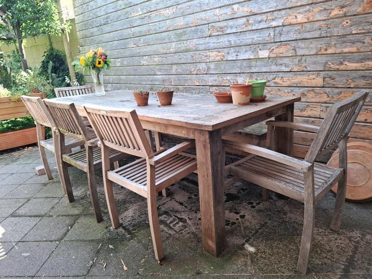 Teak tuintafel met stoelen, Tuin en Terras, Tuintafels, Zo goed als nieuw, Rechthoekig, Teakhout, Ophalen