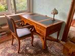 Vintage klassiek Engels bureau blauw leer met bureaustoel, Ophalen, Gebruikt, Bureau