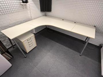 Bureau d’angle 220x200 + Desserte tiroirs + Accessoires, Enlèvement, Utilisé, Bureau