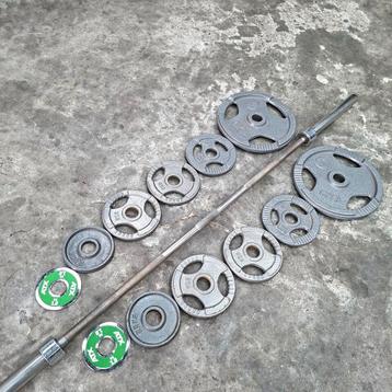 Olympische Grip Gewichten Set + Barbell 220cm 20kg  beschikbaar voor biedingen