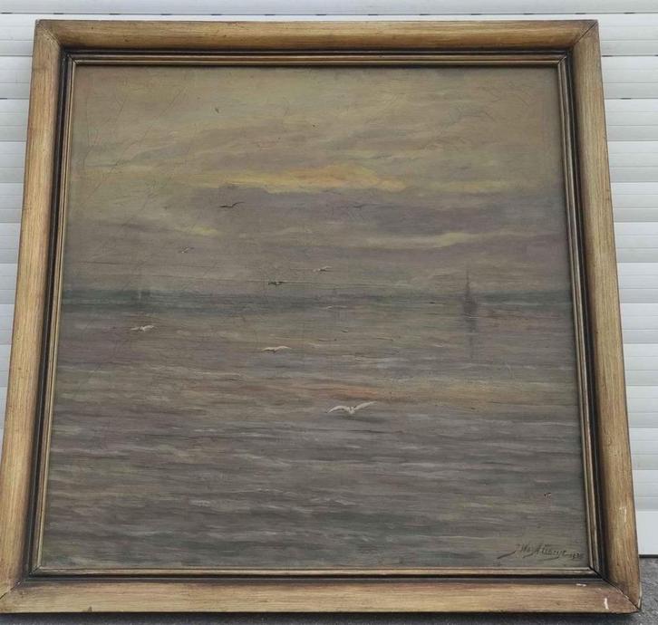 Huile sur toile marine signe, Antiek en Kunst, Kunst | Schilderijen | Klassiek, Ophalen of Verzenden