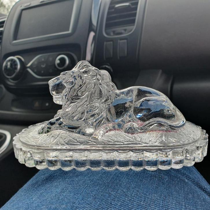 Gijon presse papier, leeuw in glas/kristal, oud, spaans, Antiek en Kunst, Antiek | Glaswerk en Kristal, Ophalen of Verzenden