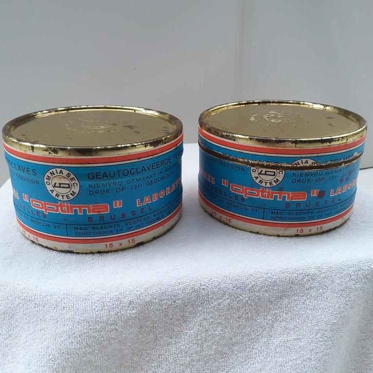 2 vintage blikken " Labo Optima Bruxelles", Verzamelen, Blikken, Ophalen of Verzenden