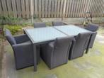 Loungeset metalen tafel met 6 stoffen stoelen, Eettafel, 6 zitplaatsen, Gebruikt, Loungeset