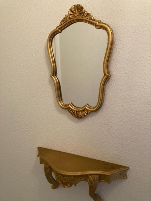 Vergulde spiegel en wandornament-console, Huis en Inrichting, Woonaccessoires | Spiegels, Gebruikt, Minder dan 50 cm, Minder dan 100 cm