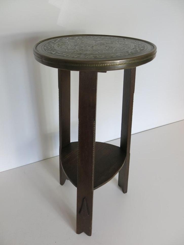 Amsterdamse school messing houten bijzettafel, Antiek en Kunst, Antiek | Woonaccessoires, Ophalen of Verzenden