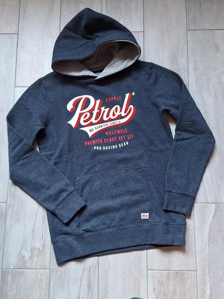 ★ M164 - Trui met kap Petrol, Kinderen en Baby's, Kinderkleding | Maat 164, Zo goed als nieuw, Jongen, Trui of Vest, Ophalen of Verzenden