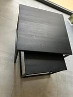 Tweedelige salontafel zwart - zwarte metalen frame, Huis en Inrichting, Ophalen, Gebruikt, Vierkant, Minder dan 50 cm