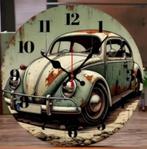 Horloge murale ronde en bois Vintage car drawing (25cm), Enlèvement ou Envoi, Neuf, Horloge murale