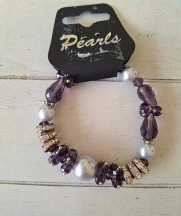 Nieuwe Stretch Armband met Aubergine, Zilver en Strass beschikbaar voor biedingen