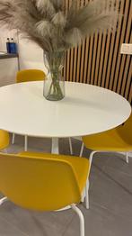 Ronde witte eettafel met 4 stoelen, Huis en Inrichting, Tafels | Eettafels, Ophalen, 50 tot 100 cm, Rond, 50 tot 100 cm