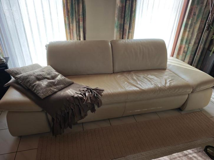 lederen salon, Huis en Inrichting, Zetels | Zetels, Gebruikt, Rechte bank, Driepersoons, 200 tot 250 cm, Leer, Ophalen of Verzenden