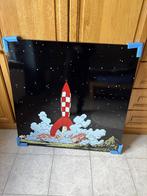 Kuifje raket emaille bord emaillerie belge 1985, Verzamelen, Ophalen, Gebruikt, Reclamebord