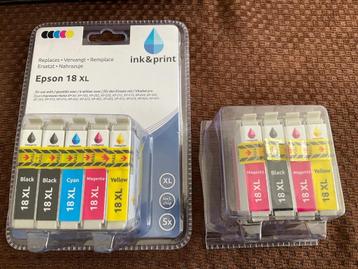 Ink voor Epson 18 XL printer. 3 zwart 3 roze 2 geel 1blauw