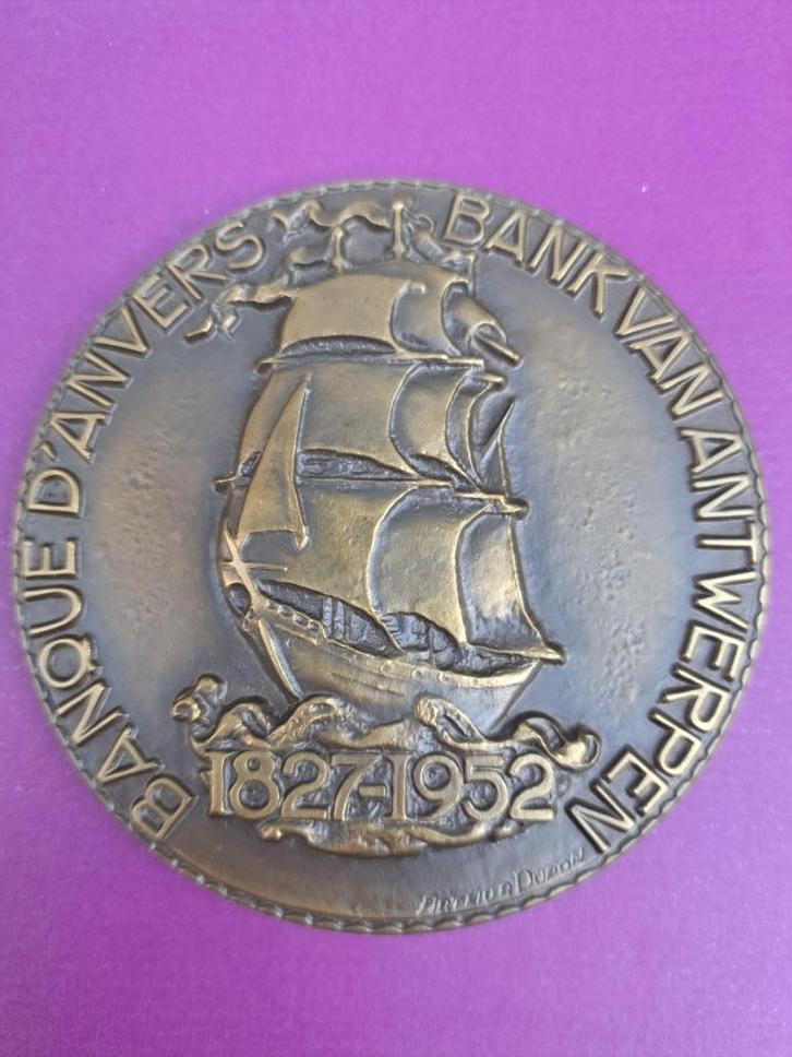 1952 medaille 125 jaar Bank van Antwerpen Arthur Dupon brons, Postzegels en Munten, Penningen en Medailles, Brons, Verzenden