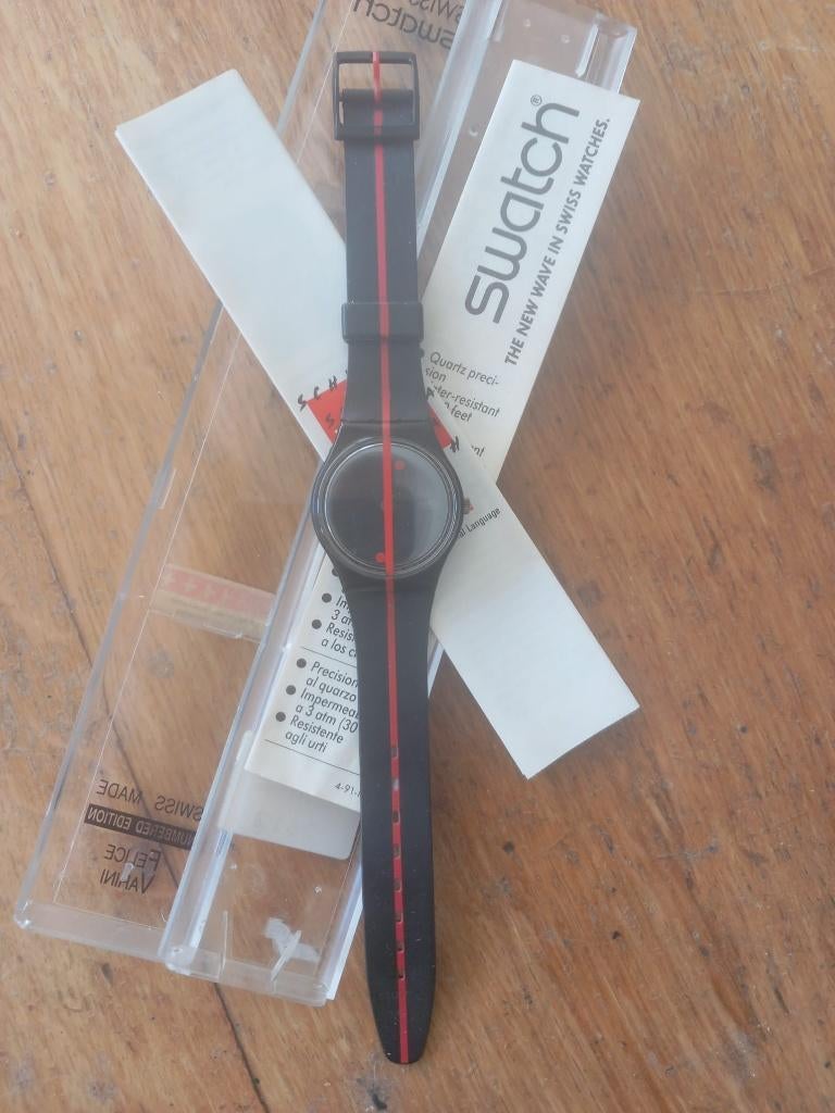 vintage en genummerd swatch horloge (1991), Bijoux, Sacs & Beauté, Montres | Hommes, Montre-bracelet, Swatch, Comme neuf, Enlèvement