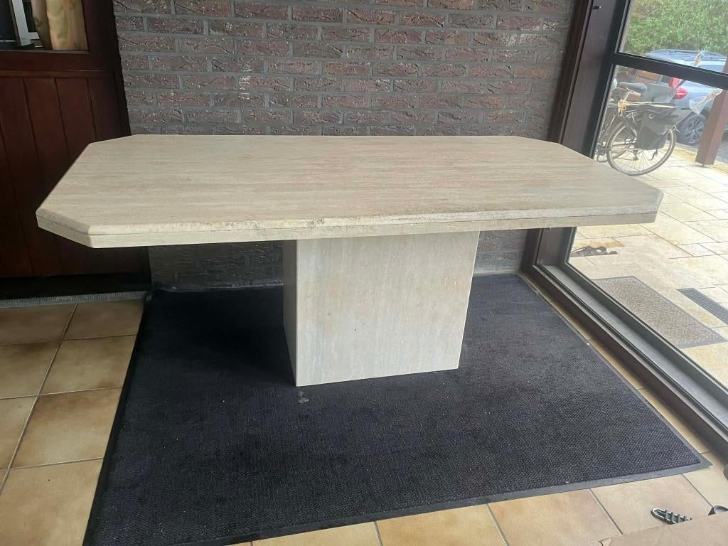 rechthoekige travertin eettafel - 180x90, Gebruikt, Vijf personen of meer, 150 tot 200 cm, Rechthoekig