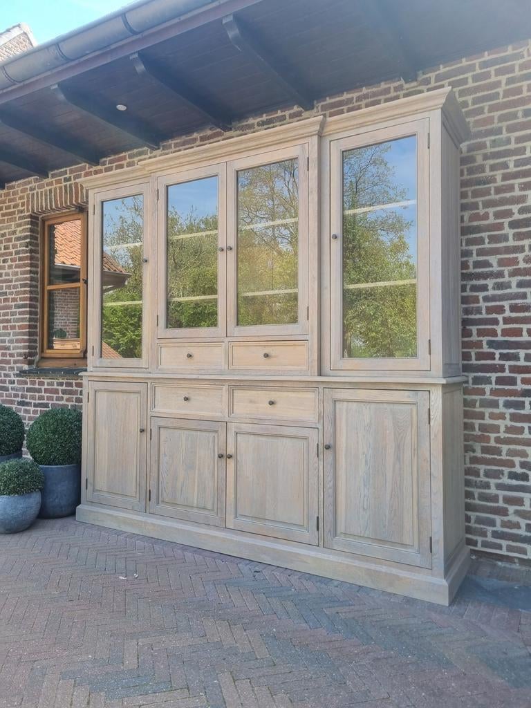 Eiken buffetkast/vitrinekast GRATIS LEVERING, Ophalen, 200 cm of meer, Eikenhout, Belgie