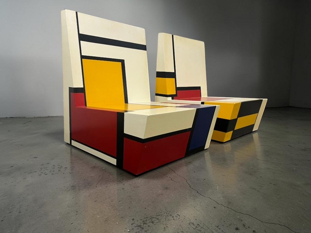 set van 2 vintage houten éénzitten / fauteuils / bankjes, Antiek en Kunst, Ophalen