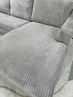 Taupekleurige ribstof hoeksalon. (Bezorgoptie), Maison & Meubles, Canapés | Salons, 250 à 300 cm, Banc d'angle, Comme neuf, Enlèvement