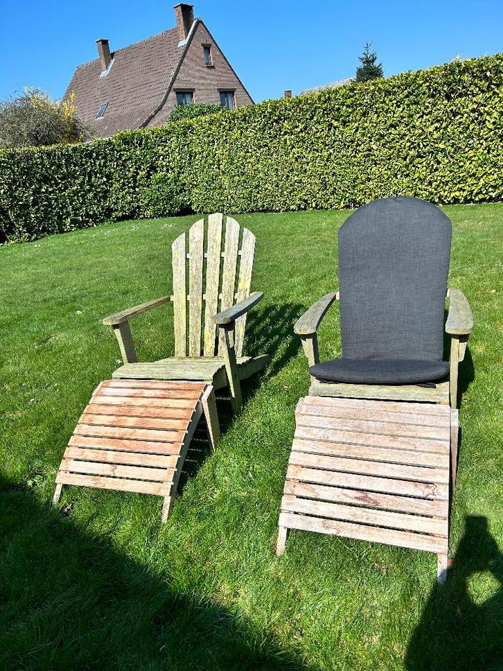 2 fauteuils + repose pieds + coussins en Teck, Jardin & Terrasse, Accessoires mobilier de jardin, Comme neuf, Enlèvement