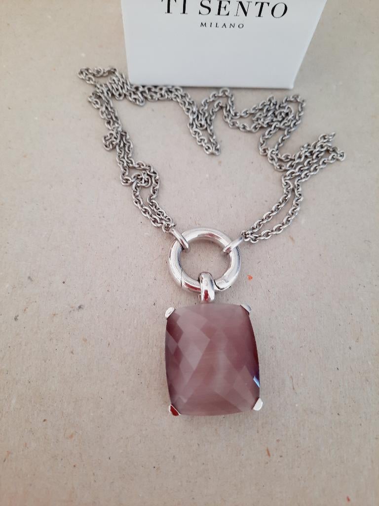 Collier Ti sento + anneau à clip + pendentif, Enlèvement ou Envoi, Comme neuf, Argent, Argent