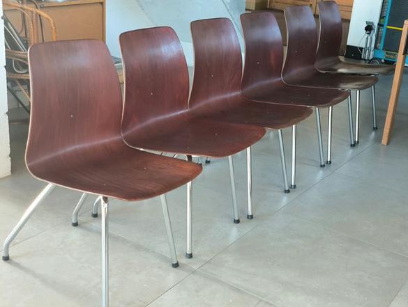 6 Pagholz stoelen zeldzaam model vintage plywood gemerkt, Huis en Inrichting, Stoelen, Ophalen, Gebruikt, Vintage, Vijf, Zes of meer stoelen