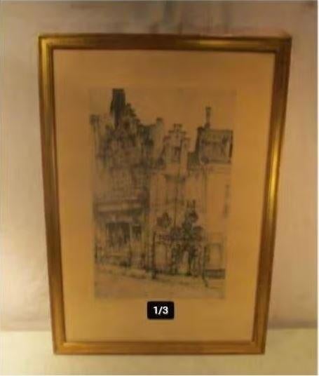 Belle gravure ancienne 'Estrille Bruxelles' - Naeyaert, Antiquités & Art, Enlèvement ou Envoi, Paysage, Eau-forte, Encadré