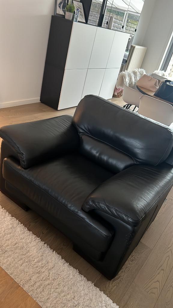 Zetel 3 + 2 + 1 zwart echt leer, Huis en Inrichting, Zetels | Zetels, Zo goed als nieuw, Leer, Ophalen