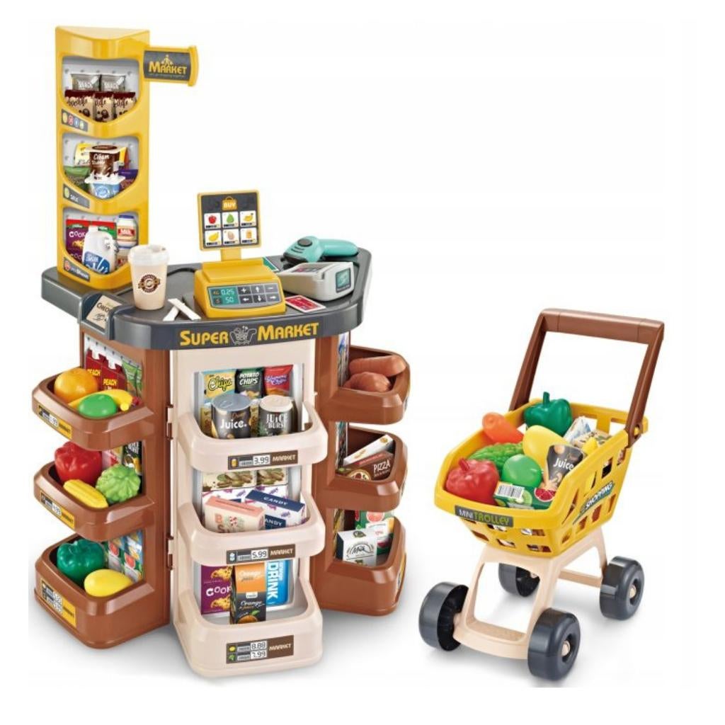Speelgoed supermarkt kassa met winkelwagentje en accessoires, Verzenden, Nieuw, Kunststof, Speelkeuken