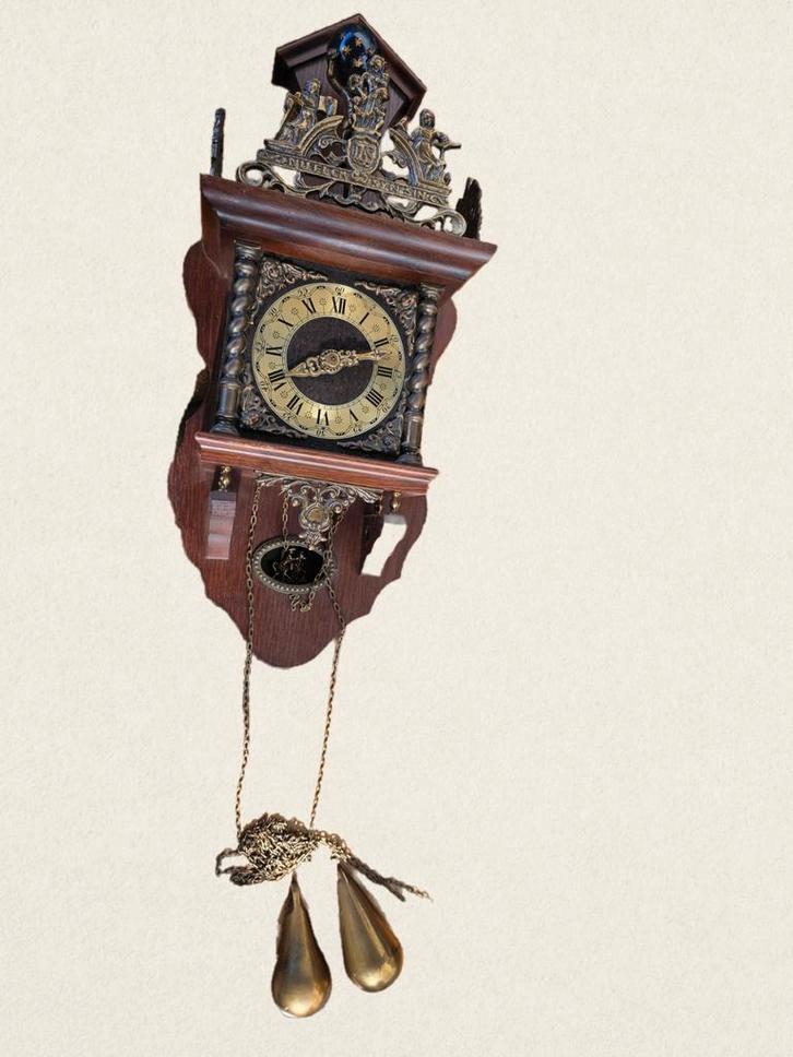 Antieke Zaanse stijl wandklok met gewichten (Warmink / Wuba, Antiquités & Art, Antiquités | Horloges, Enlèvement