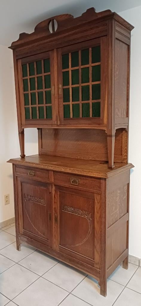 vitrine kast-groene glasraampjes, Ophalen, Gebruikt, 200 cm of meer, 50 tot 75 cm