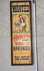 Gezocht: Eerlijke en Nuchtere Barman  – Vintage Wandbord, Ophalen