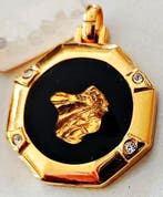 Pendentif doré feuille d'or véritable + 4 inserts brillants, Bijoux, Sacs & Beauté, Pendentifs, Neuf, Autres matériaux, Or, Autres représentations