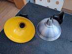 Hanglampen, lamp aluminiumkleur, binnenkant geel 27 cm, Ophalen of Verzenden, Zo goed als nieuw, Minder dan 50 cm